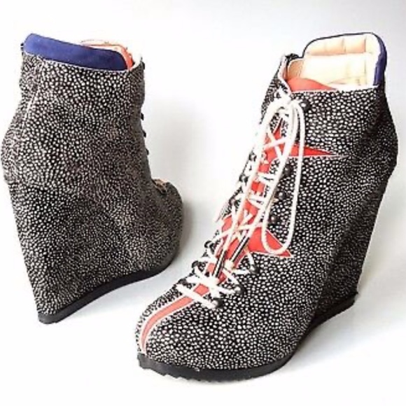 PIERRE HARDY Pony Hair Lace Up Wedge Ankle Boot Size 39 - Picture 2 of 16